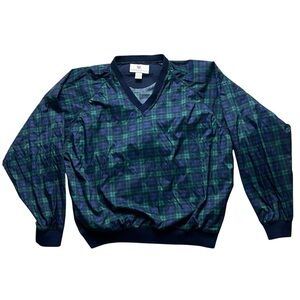 Vintage 90s Wilson Golf Windbreaker Blackwatch Plaid XL V Neck Pullover Jacket